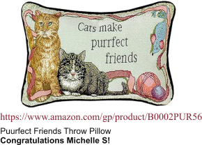 https://www.amazon.com/gp/product/B0002PUR56 Puurfect Friends Throw Pillow Congratulations Michelle S!